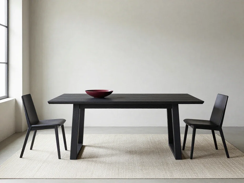Mesa de comedor minimalista y sillas de diseño en un salón de estilo moderno.